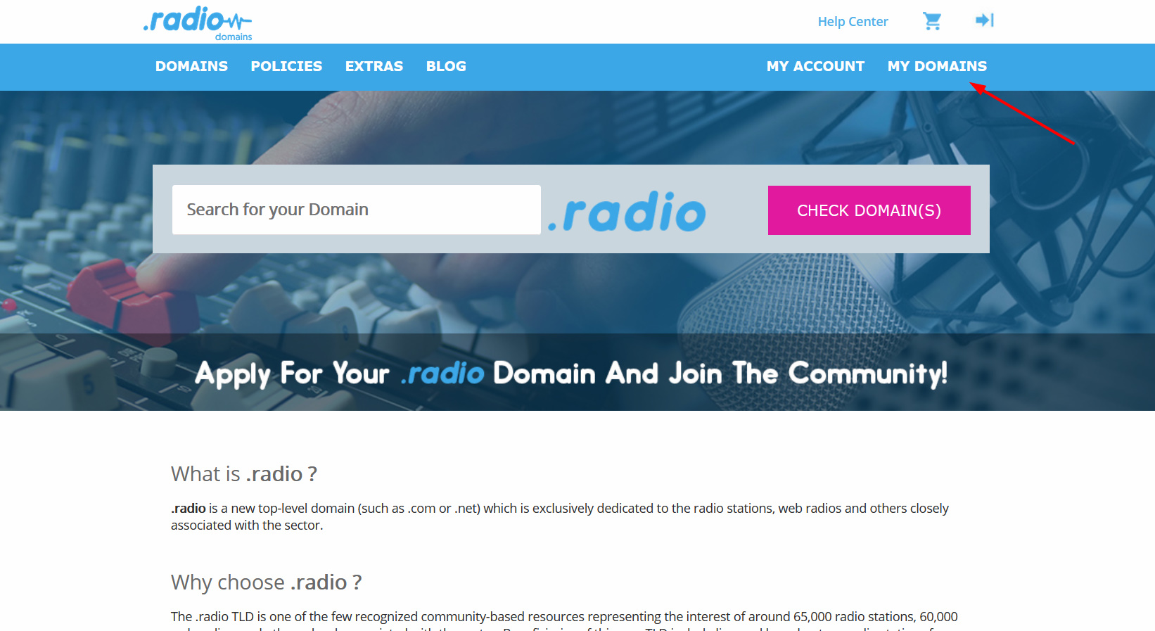 screen shot to register a dotradio domain name