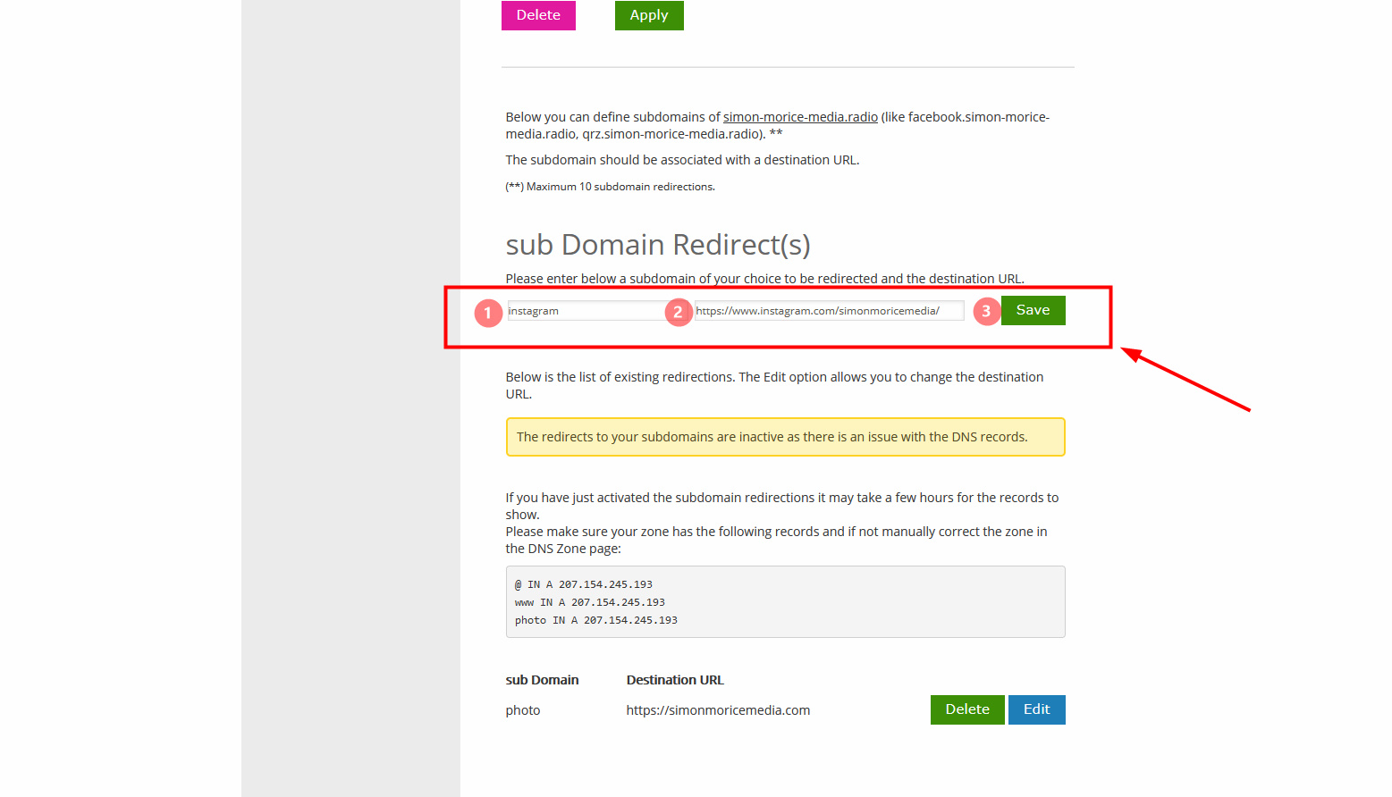 step 5.2 redirection domain